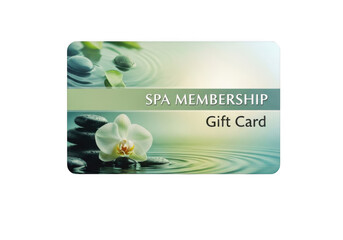 Beautiful spa gift card with orchid and greenery design for relaxing treatments isolated on transparent background