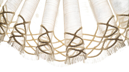 Close up of a delicate white lace fan with intricate patterns isolated on transparent background