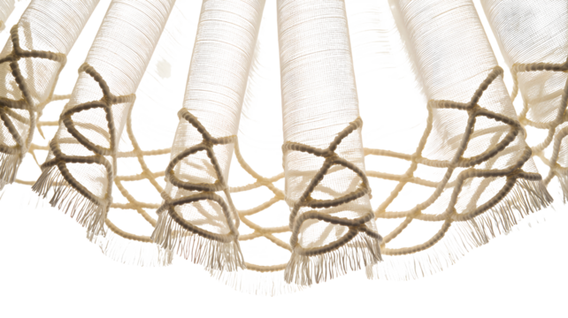 Close up of a delicate white lace fan with intricate patterns isolated on transparent background