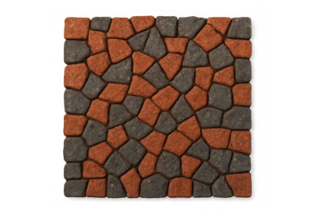 Interlocking paving stone surface design showing textured red and black flooring or wall cladding material