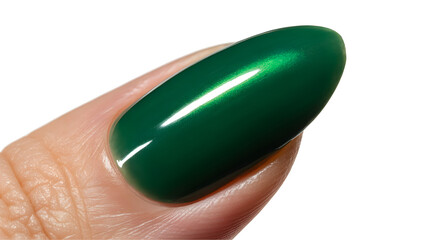 Close up of a shiny emerald green oval gemstone isolated on transparent background