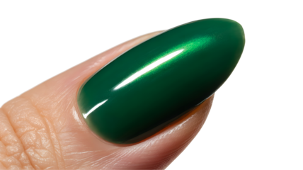 Close up of a shiny emerald green oval gemstone isolated on transparent background