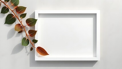 hawthorn. A minimalist white rectangular frame with delicate hawthorn leaf shadows against a light grey concrete background. public awareness campaigns.