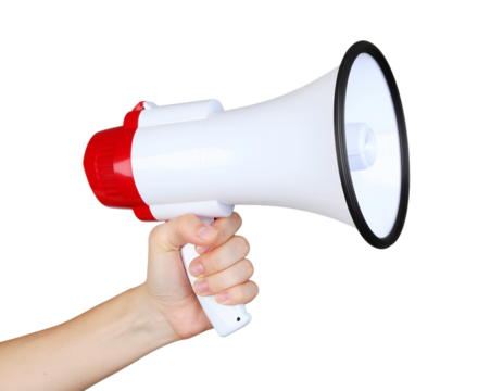 hand holding megaphone isolated on transparent background