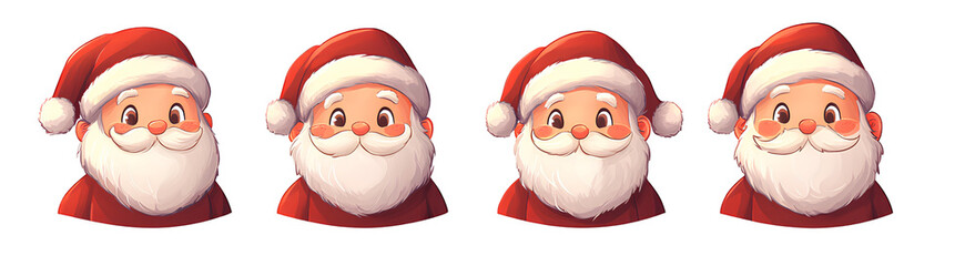 Cheerful Santa Claus Portraits Santa Heads in Festive Red Hats and White Beards Holiday Cartoon Characters