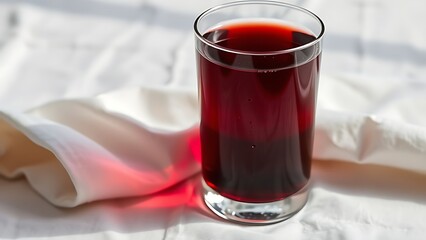 ontology. A glass of deep ruby red wine on white linen with water droplets. bar promotions, beverage menus, designed for food & beverage menus and cafe branding, used by web designers.