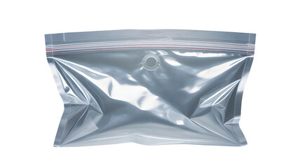 Empty metallic resealable stand up pouch isolated on transparent background