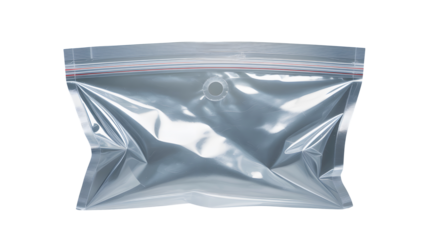 Empty metallic resealable stand up pouch isolated on transparent background