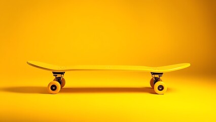 kickflip. A bright yellow skateboard stands out against a gradient backdrop, embodying energetic sports culture. event key visuals.
