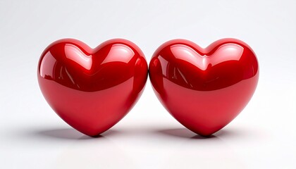 Two glossy red hearts on a clean white background symbolizing love and affection