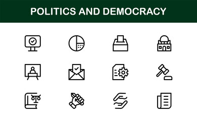 Stylish Politics and Democracy Icon Library exploring Voting Systems, Civic Dashboards, and Election Tools
