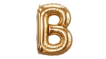 Golden b letter balloon isolated on transparent background