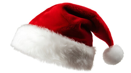 Classic Santa Hat: Cozy Red Velvet Cap with Soft White Fur Trim Isolated on Transparent Backdrop