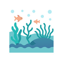 Cartoon underwater scene with fish and sea vegetation