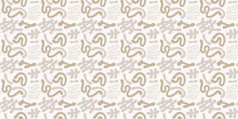 Minimalist Neutral Abstract Doodle Seamless Pattern Beige Organic Scribble Line Background