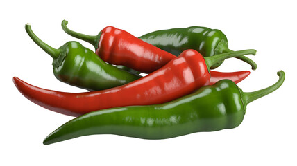 Fresh red and green chili peppers isolated on transparent background