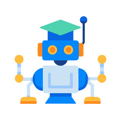 Smart robot with graduation cap in modern flat style