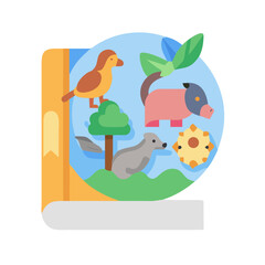 Children's illustrated book cover with cartoon animals and plants