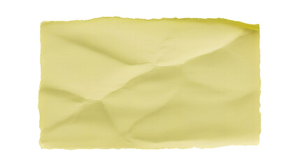 Crinkled yellow paper square isolated on transparent background