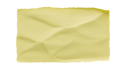 Crinkled yellow paper square isolated on transparent background