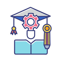 Conceptual academic engineering graduation cap with gear illustration