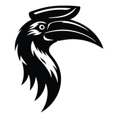 Adobe Illustrator Artwork Hornbill Warrior Totem. Stylized black silhouette of a hornbill bird head