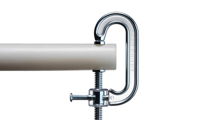 Metal clamp holding a white bar isolated on transparent background