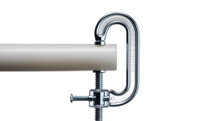 Metal clamp holding a white bar isolated on transparent background