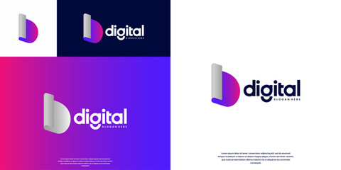 D-shaped logo with overlapping style, smart technology symbol, digital services, business company, vector illustration design.
