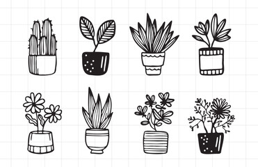 Hand-Drawn Potted Plants Collection
