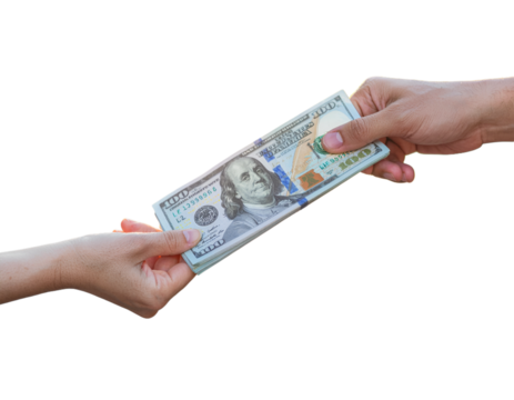 Hands giving money isolated on transparent background, png