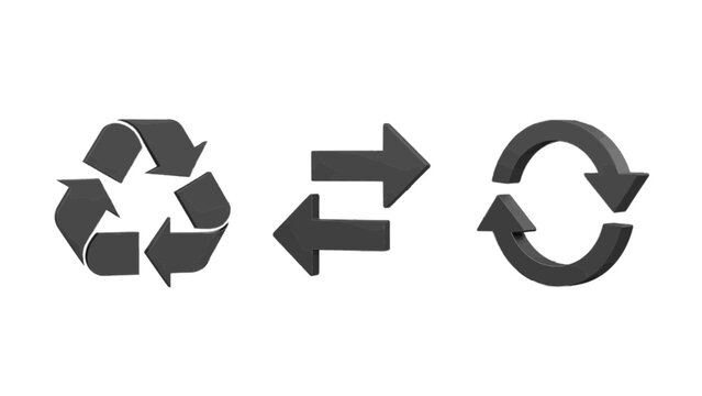 Vector illustration of recycling symbol, circular arrows, and double arrows