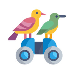 Two Birds on Blue Cart, Flat Design Illustration