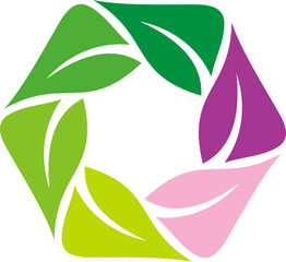 polygon colored leaf organic logo on vector illustration of a green leaf