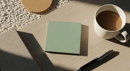 Workspace Essentials A Minimalist Study with Coffee, Stationary, and a Peaceful Ambiance for Focus