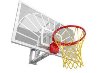 Red and yellow basketball hoop PNG isolated on transparent background, sports equipment for basketball games and athletic training