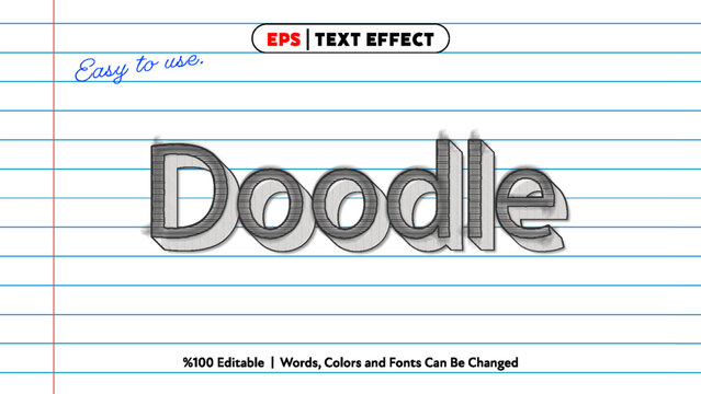 Doodle text effect with sketch style editable words colors and fonts vector design for creative projects and artistic presentations