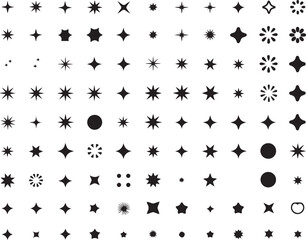 Collection of diverse starburst and sparkle icons in black and white