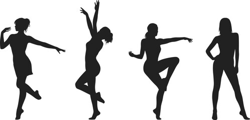 Dynamic Dance Silhouettes of Expressive Poses for Performing Arts, Movement, Choreography, Stage Performance, and Creative Body Motion Concepts