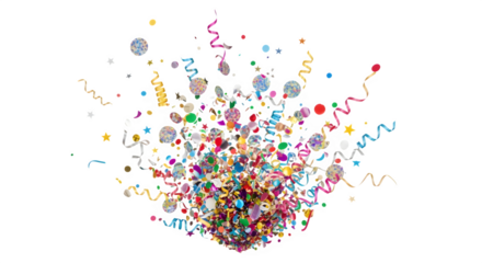 A burst of colorful confetti and streamers, , creates a festive explosion of joy the vibrant mix of shapes and colors evokes a sense of celebration and excitement a perfect element for adding a touch 