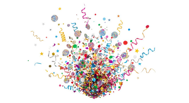 A burst of colorful confetti and streamers, , creates a festive explosion of joy the vibrant mix of shapes and colors evokes a sense of celebration and excitement a perfect element for adding a touch 