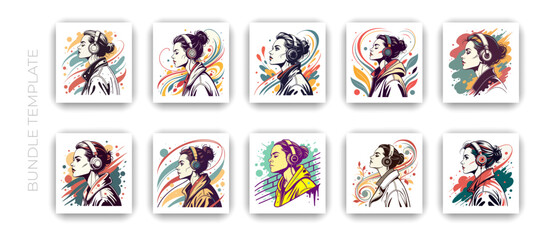 Fototapeta premium Vibrant Portrait Illustration Set
