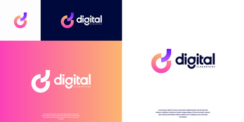 Abstract monogram logo with the letter D, symbol of modern digital technology, innovation, vector illustration design.