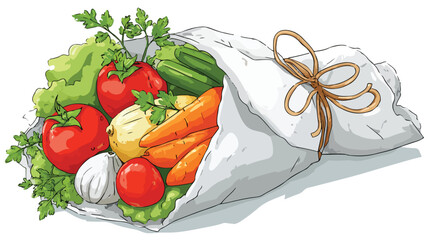 Fresh Vegetable Bouquet Wrapped in Paper Vector Illustration
