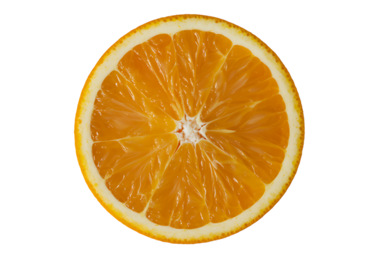 Close up of a vibrant orange slice with a black background showcasing its juicy texture and segments
