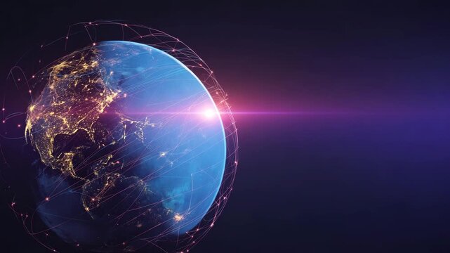 A stunning view of earth with glowing network lines, showcasing global interconnectedness and digital communication - Powered by Adobe