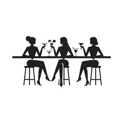 Silhouettes of three women enjoying drinks at a bar