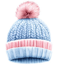 Cozy Blue Pink Knitted Pom Pom Hat Warm Winter Apparel Stylish Headwear Knitted Clothing Fashionable Item