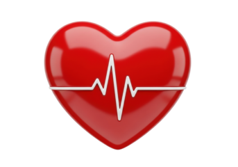 Red heart with heartbeat line isolated PNG, symbol of love and health on transparent background, medical and Valentine s Day concept