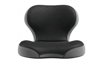 Ergonomic black racing seat with supportive design and comfortable padding isolated on transparent background